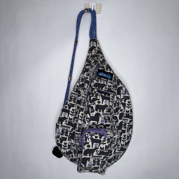 Kavu Women’s Cozy Critter Mini Rope Sling Bag Backpack Crossbody Purple Black - Picture 1 of 5